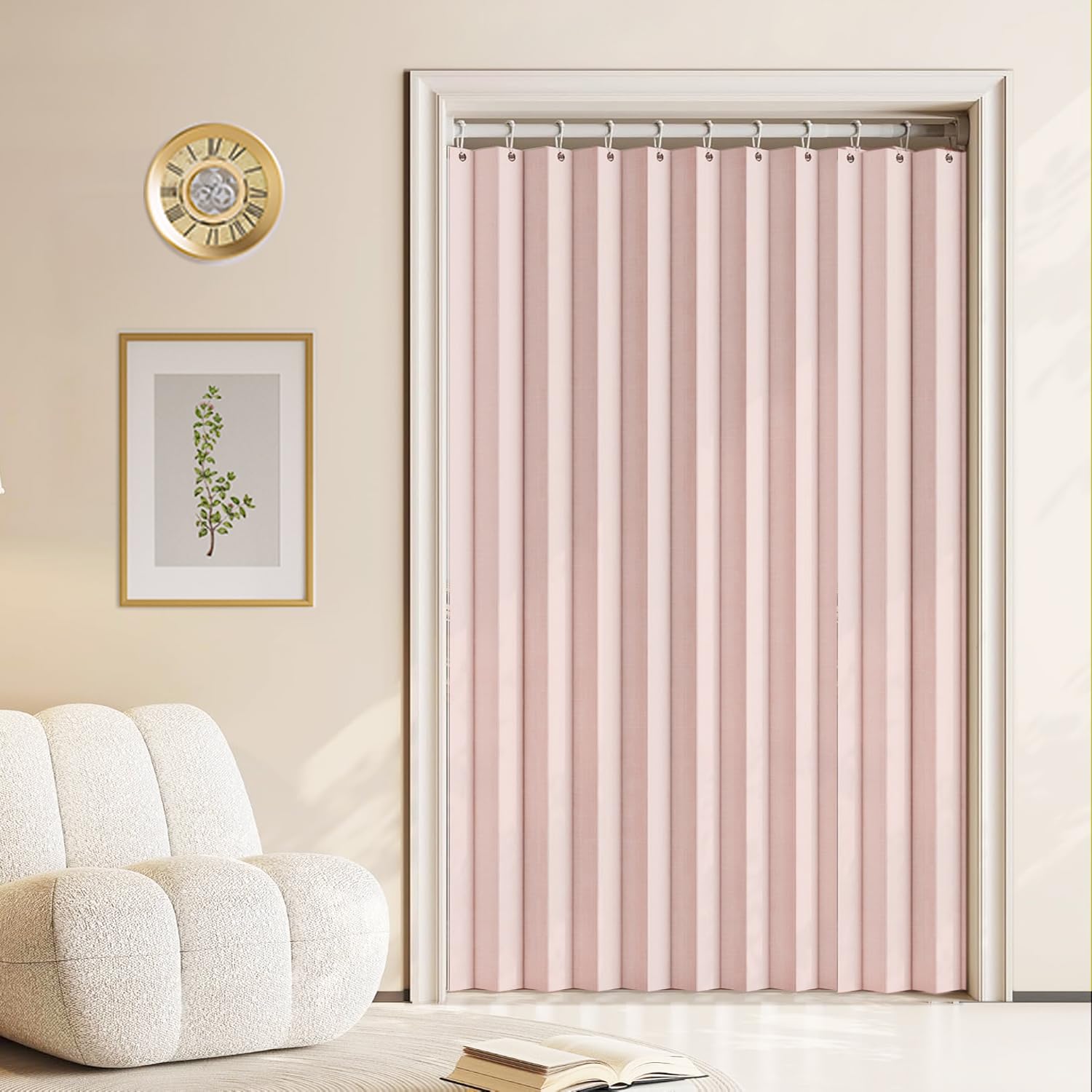 Custom-made blackout magnetic folding curtains, invisible, suitable for bedrooms, living rooms, and entrances.-pink- W150xH240cm