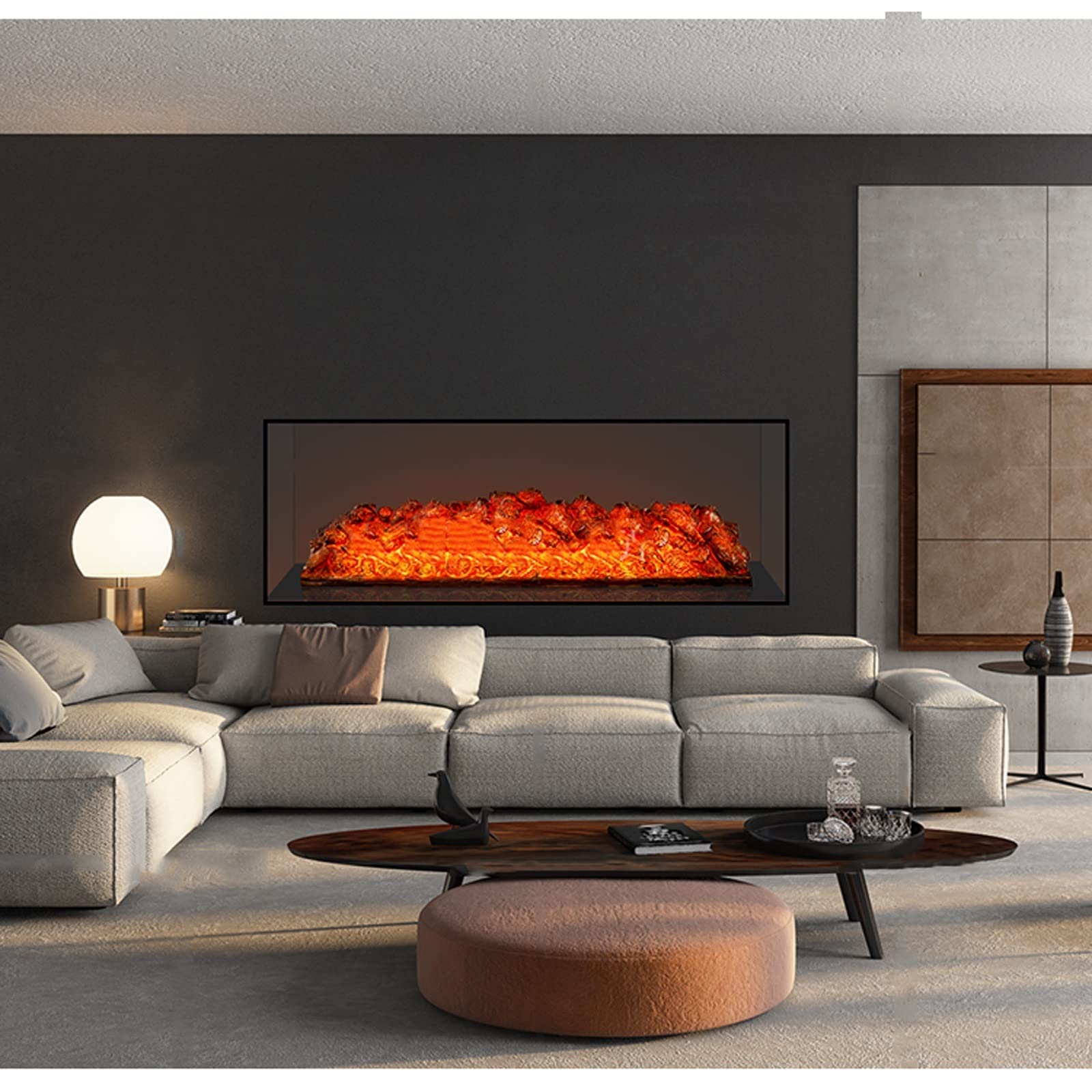 Kamin Elektrische Kaminscheite, 35,4-Zoll-Kamineinsatz-Holzheizer, realistisches Holzkohle-Glutbett aus Harz, eleganter Kaminscheiteinsatz, Überhitzungsschutz, 1500 W Innenkamin