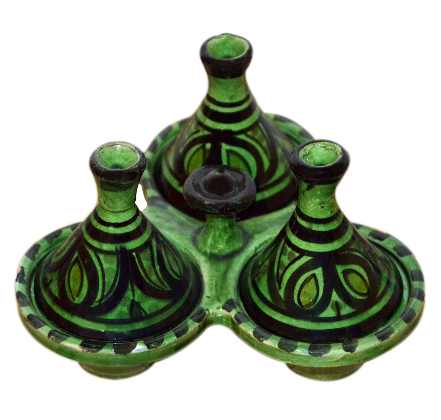 Handmade Salt & Pepper Pinch Triple Tagine Set Spice Holder With Lids Environmentally Friendly