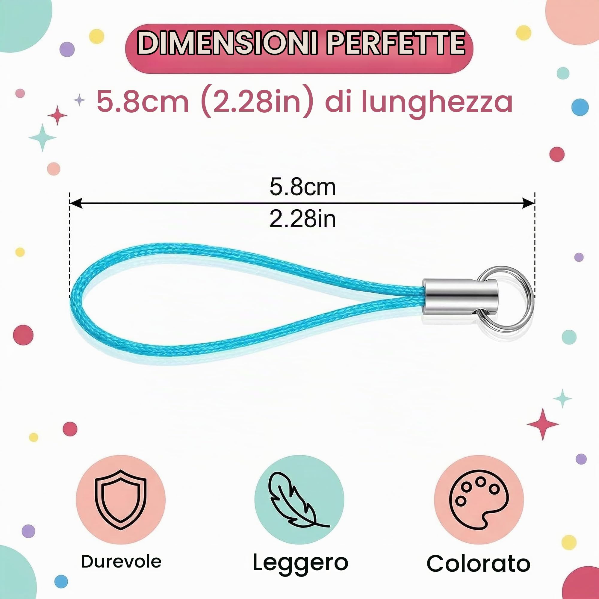 60 Cinturini Per Cellulare Colori Misti – Laccetti In Poliestere E Metallo Per Chiavi, USB E Badge