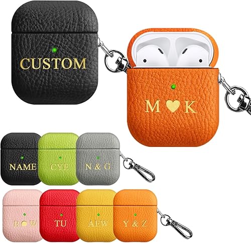 Funda personalizada con nombre para AirPods de 21 generación, añade tus propias iniciales personalizadas, monograma, funda de lujo de cuero vegano