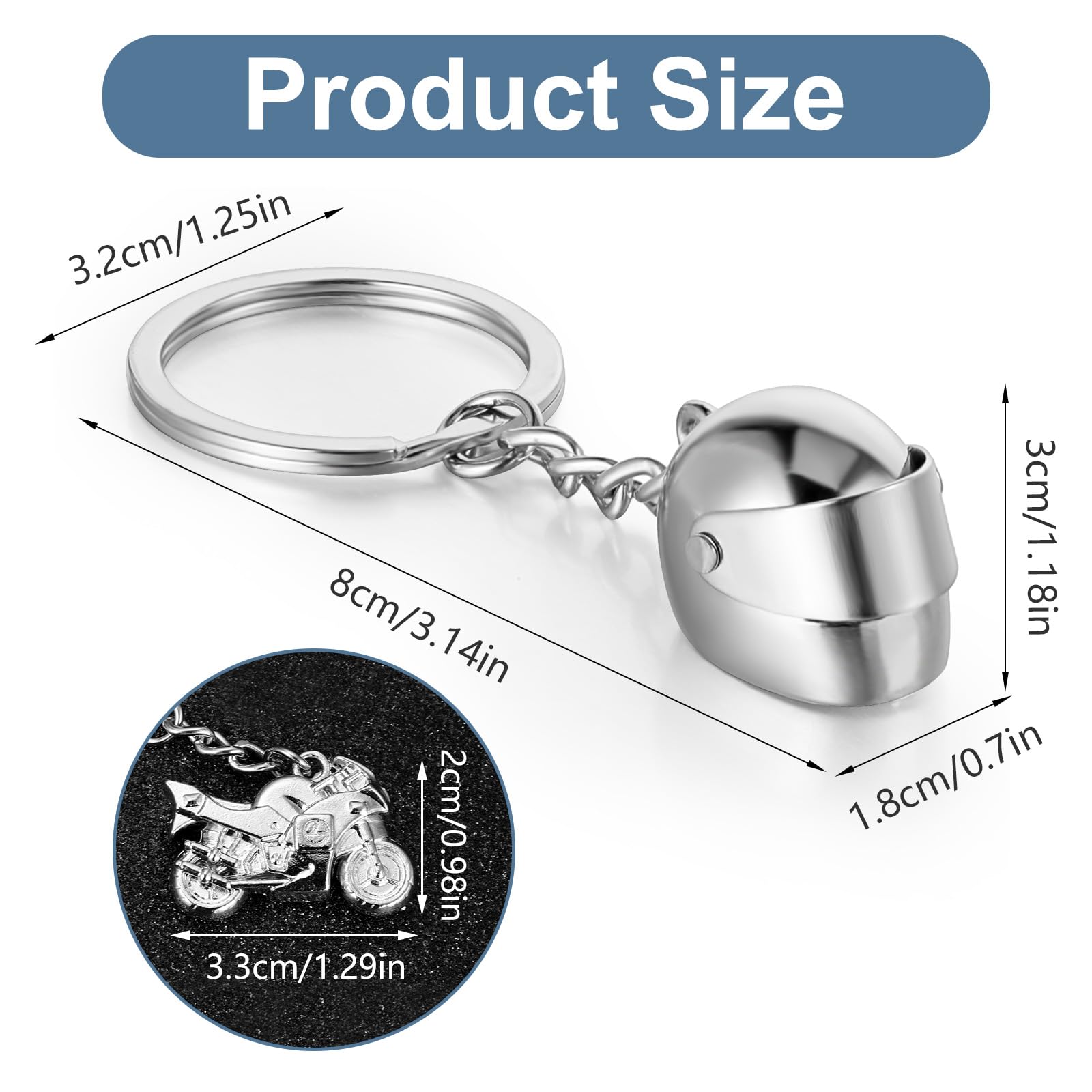 2PCS Motorcycle & Motorcycle Helmet Keychain, Motorbike Keyring Motorcycles Gift Metal Car Keychain Pendant Decoration Idea Biker Gift Keychains Pendant — view 2