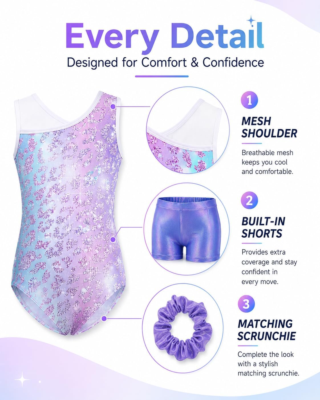 Gymnastics Leotards for Girls 4-Piece Gymnastics Outfit image 4