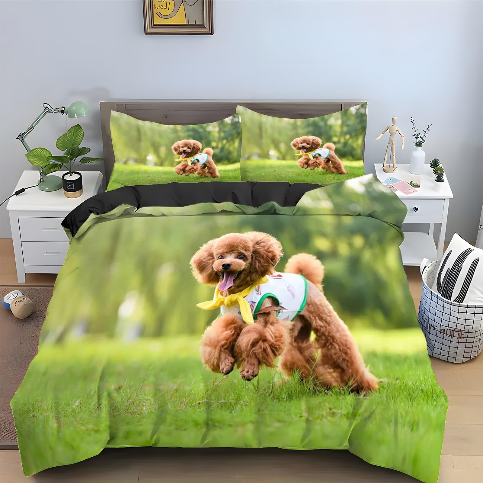 Housse de couette Bichon Frisé 200x200 cm en microfibre respirante et douce avec fermeture éclair