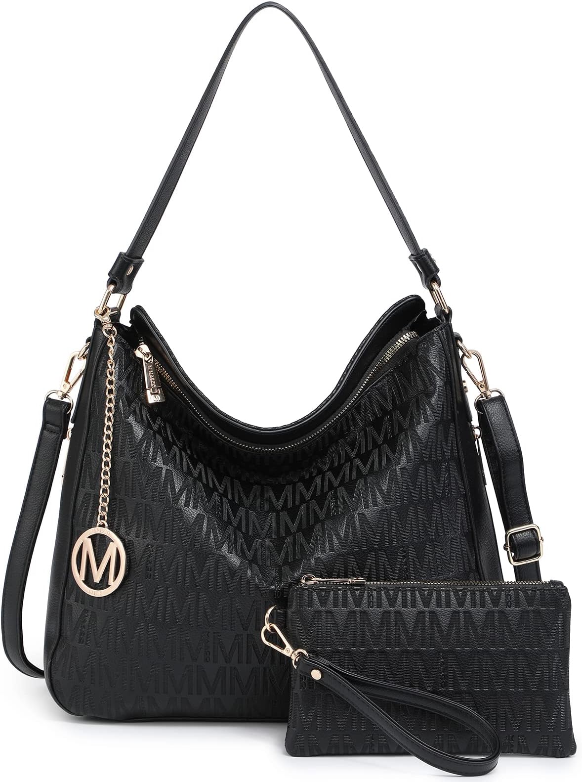 Women Large Tote Bag PU Leather Handbags Fashion Hobo Shoulder Purse with Wallet, Black