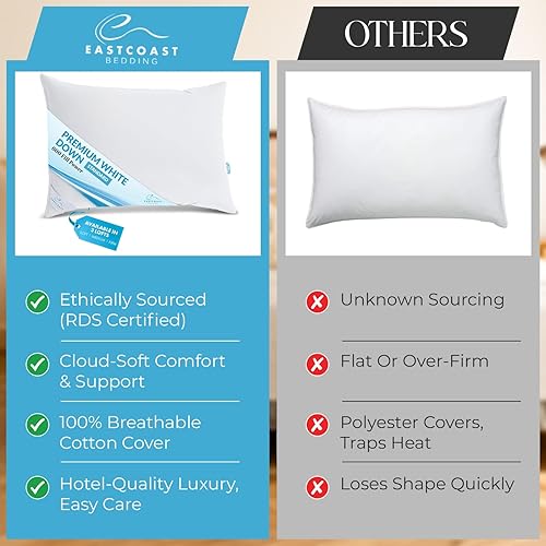 Miniatura 4 de Cozy Dream - Almohadas de plumas y plumón de ganso, certificado RDS, funda 100% algodón, colección de hotel, para dormir en cama, soporte medio,