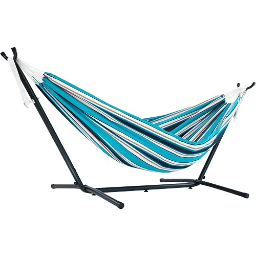 Vivere Double Hammock and Stand Combo – Durable, Comfortable, 450 lb Capacity, Heavy Duty Steel Stand, Tool-Free Assembly, Includes Carry Bag (Token Surfside)