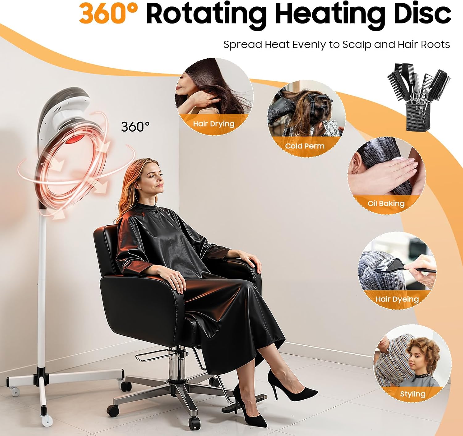 Professional Stand Hair Dryer - 360° Rotating Hair Processor with Wheels & LCD Adjustable Height Salon & Home Use Hair Treatment Machine for Hair Drying, Oil Care, Hair Dyeing, Heating (Grey)