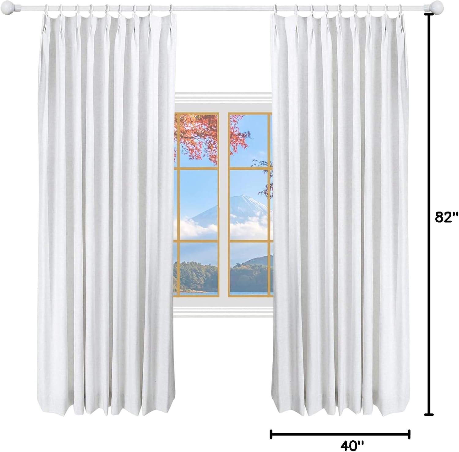 2 Panels Pinch Pleat Linen Light Filtering Drapes 40 inches Wide by 82 inches Length Curtains with Lining Drapery Panel for Living Room Bedroom Sliding Door, White