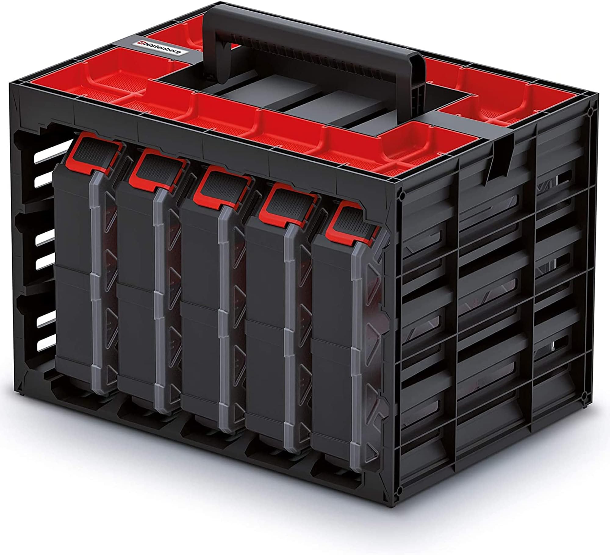 Kistenberg Assortment Box Set Tool Box Sorting Box Small Parts Magazine (including 5 x Assortment Boxes with Insert - Boxes, Comfortable Handle, Wall-Mountable, Stackable, 415 x 290 x 295 mm)