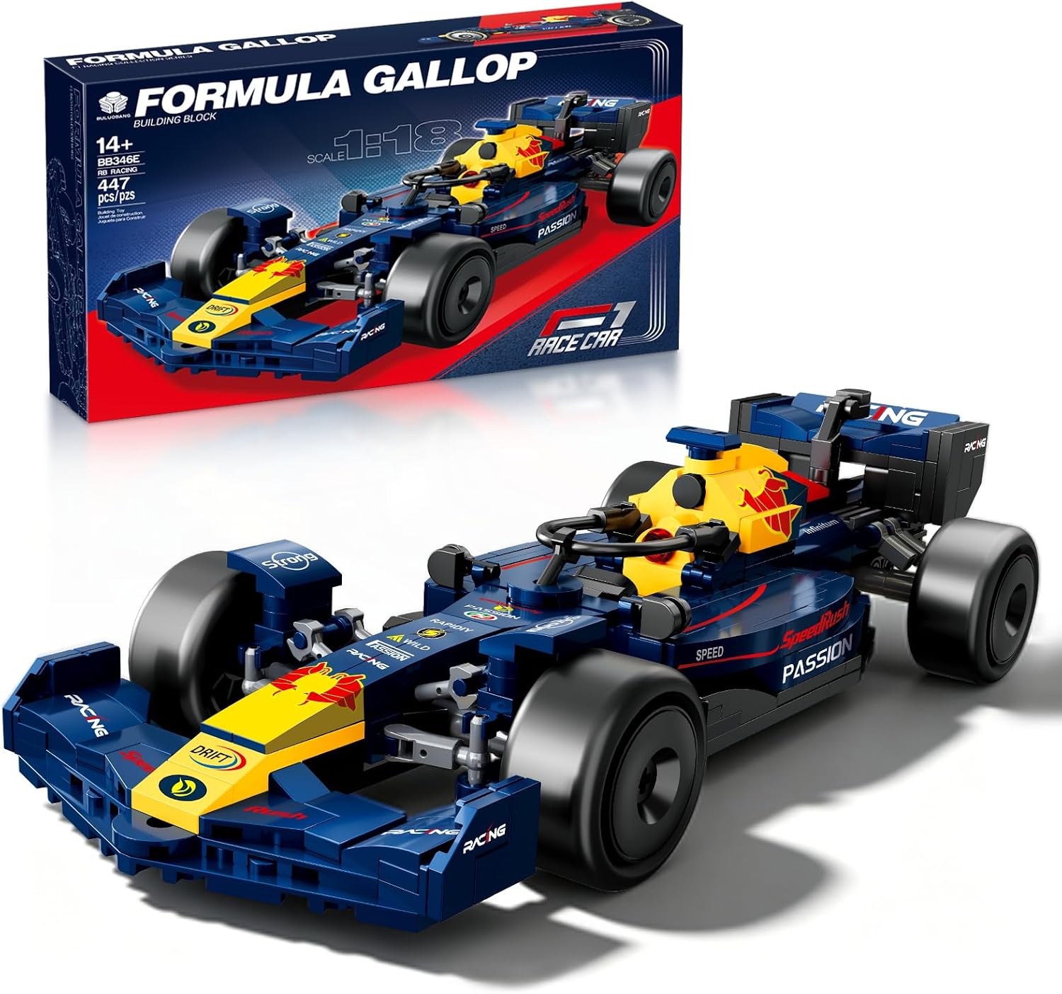F1 Race Car Building Set, Formula 1 Racing Car Model Kit, Advanced Tech Building Blocks MOC Supercar Construction Toy, Ideal Collectible Display Gift for Adults & Teens (Red Blue)