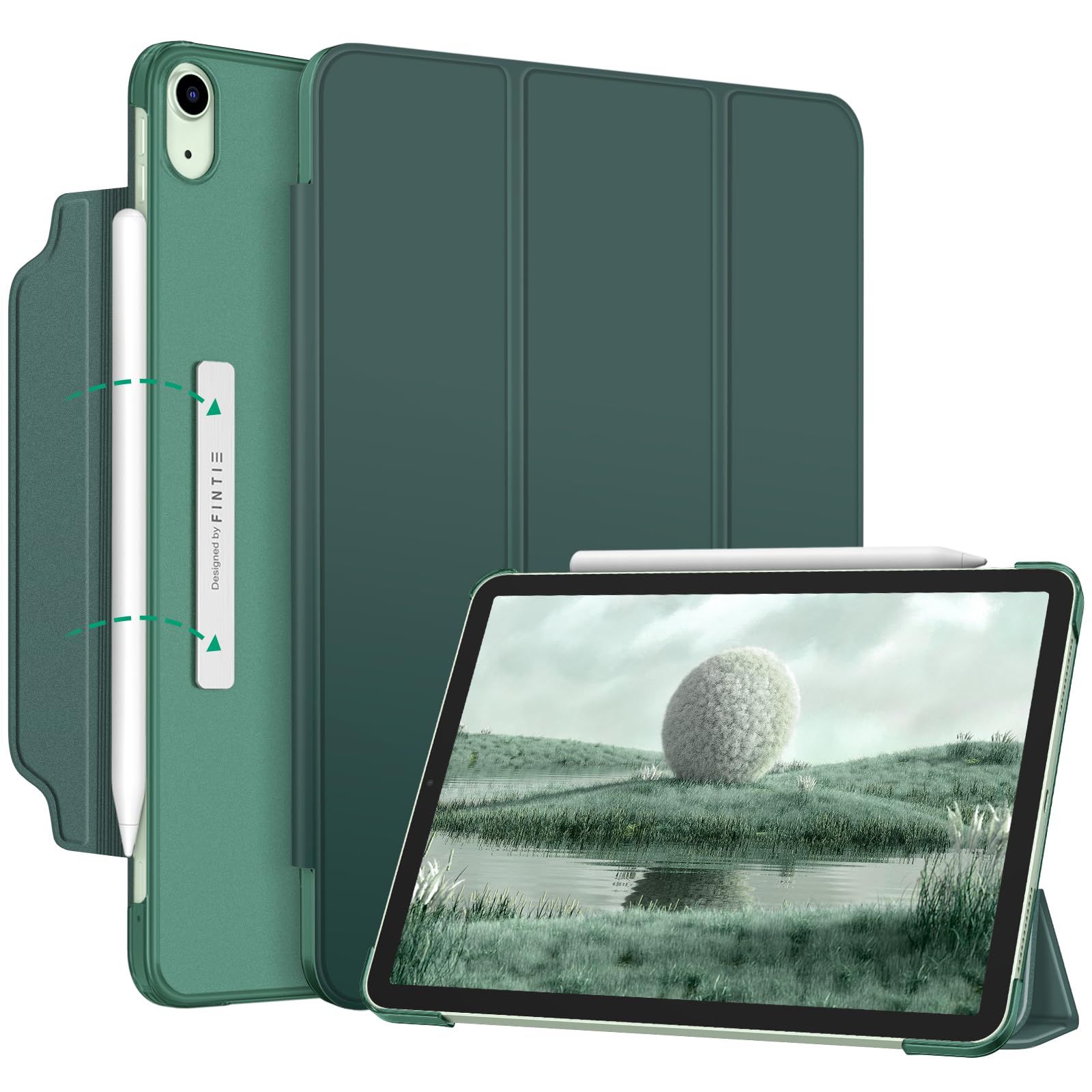 Fintie Hülle für iPad Air 11 Zoll (M4/M3/M2, 2026/2025/2024), iPad Air 5/4 Gen Case (10,9 Zoll, 2022/2020) - [Magnetverschluss] Leichte Standhülle mit Durchscheinend Mattierter Rückseite, Dunkelgrün