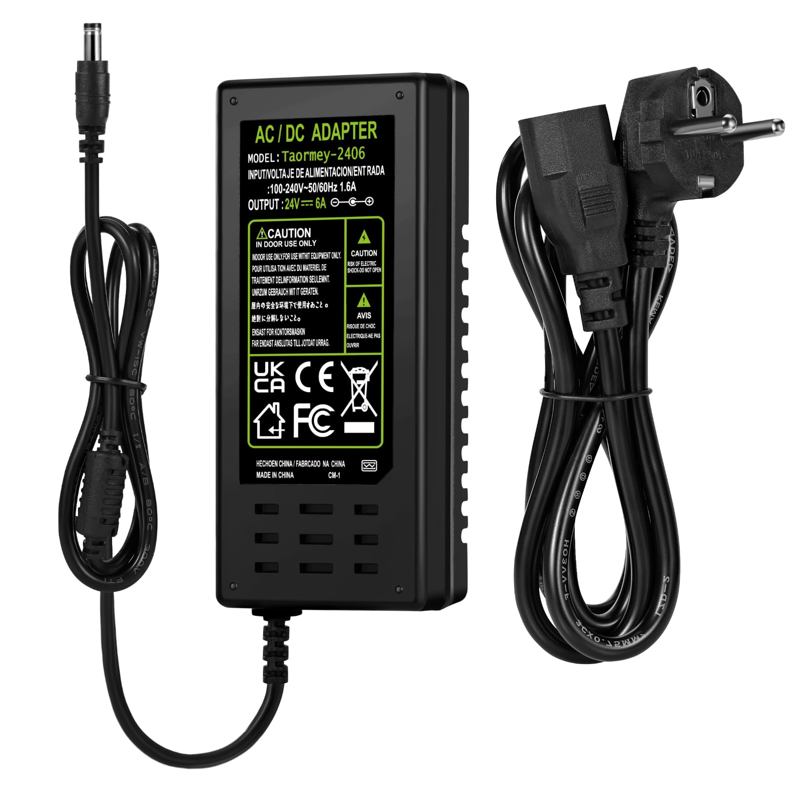 Adattatore di alimentazione universale da 24 V, 6 A, CA 100-240 V fino a CC 24 V, 6 A, alimentatore per strisce LED, TV, DVD, LCD, monitor radio, fotocamera, presa europea 5,5