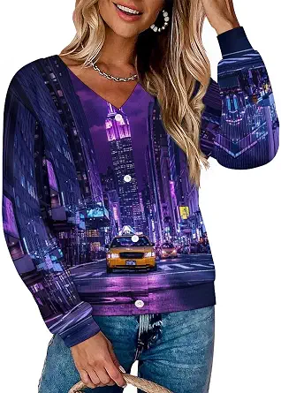 Women's V-Neck Button-Up Long-Sleeve Cardigan