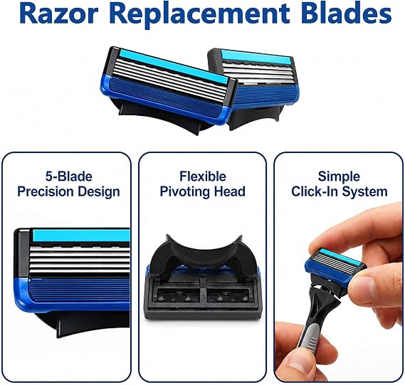 8Pcs Razor Blades for Gillette Fusion 5 Replacement Cartridges Razor Refill | Anti-Friction 5-Layer Precision Blade with Lubrication Strips Shaving Secure Fit for Men Home Travel Use