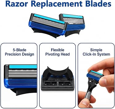 8Pcs Razor Blades for Gillette Fusion 5 Replacement Cartridges Razor Refill | Anti-Friction 5-Layer Precision Blade with Lubrication Strips Shaving Secure Fit for Men Home Travel Use