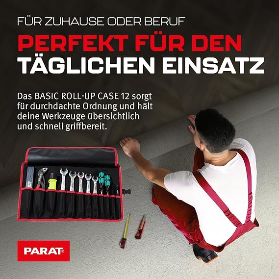 PARAT Basic Roll-Up Case 12 | Roll Bag for 12 Tools Made of Nylon | Compact Tool Bag with Buckle | Empty Tool Roll for Craftsmen | Premium Tool Bag Black