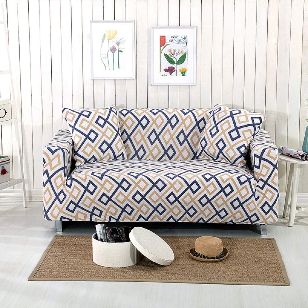 Lamberia Printed Sofa Cover Stretch Couch Cover Sofa Slipcovers for 4 Cushion Couch with One Free Pillow Case (Cross Stripe, Sofa-4 Seater)