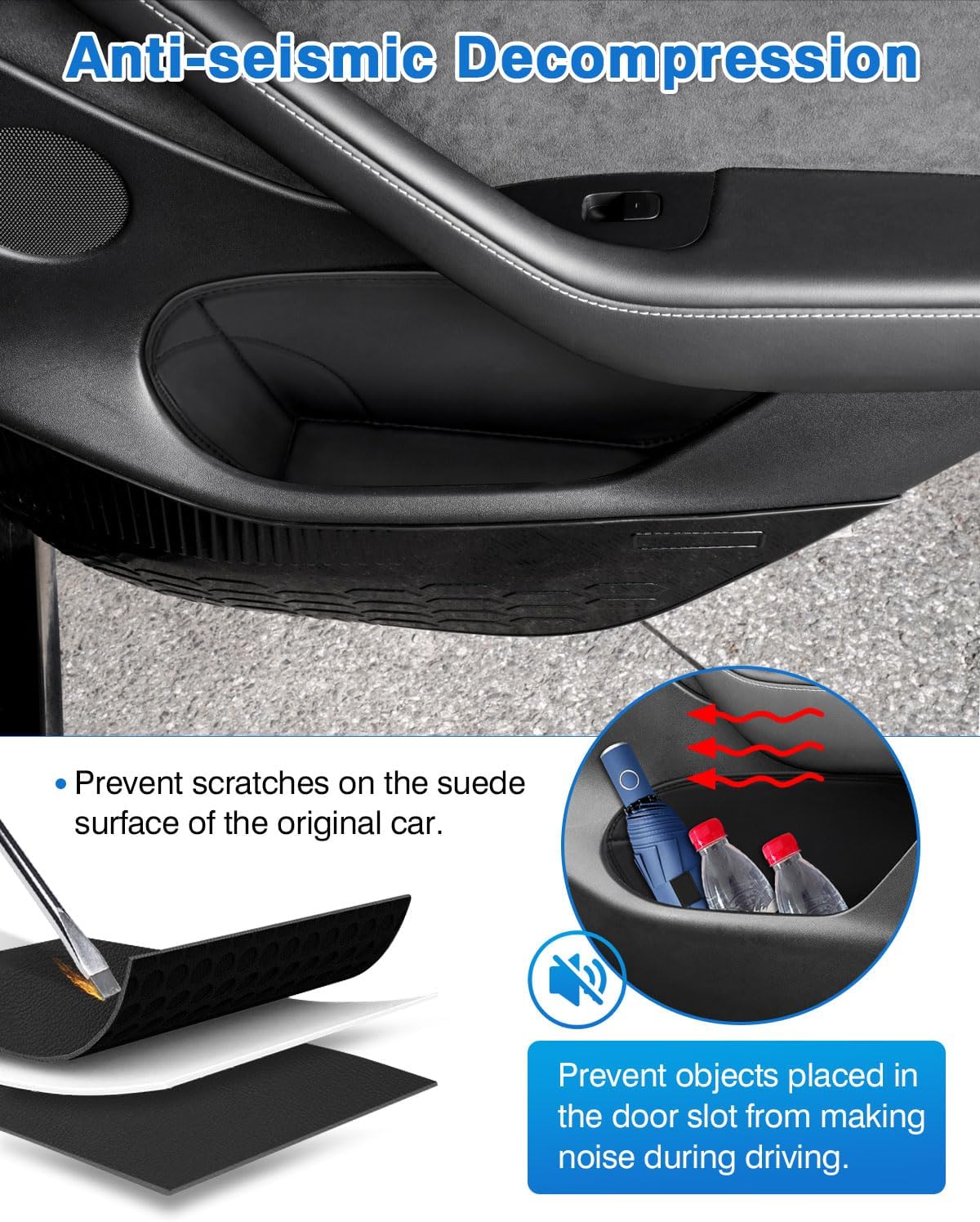 Shademax Set of 4 Fit for Tesla Model Y Door Organizer Insert Tray, Door Side Storage Box for Model Y 2020-2024 2025 Accessories Front and Rear Pockets Tray Mat Car Slot Pockets Protector PU Material
