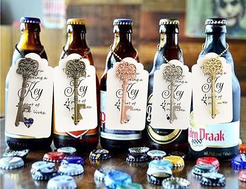 Miniatura 4 de WODEGIFT 60 abrebotellas con llave, recuerdos de boda, regalos de fiesta de despedida de soltera con etiqueta de tarjeta y cadenas, decoraciones o