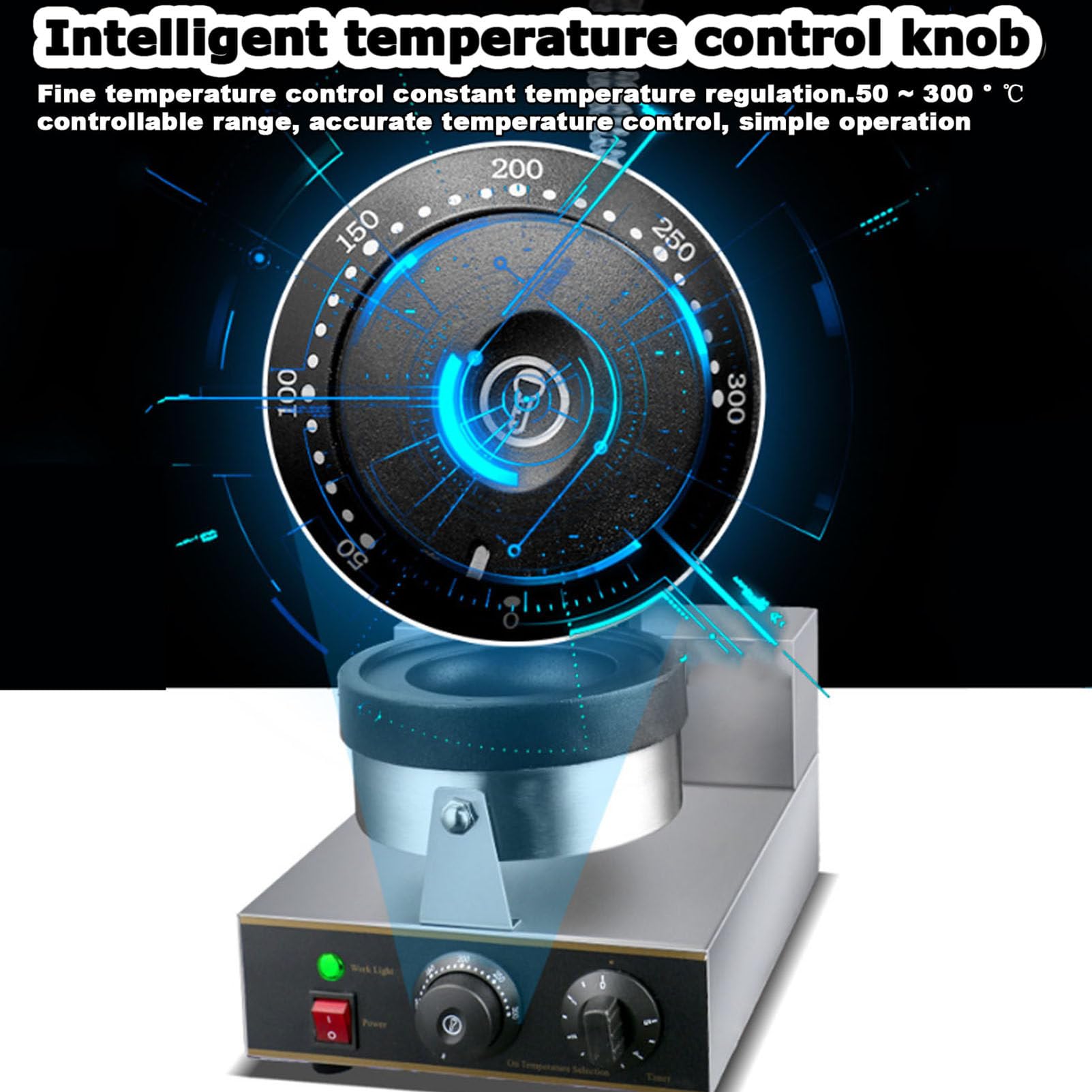 Hamburguesas Gofreras Redondas 1300W, Máquina eléctrica comercial para hacer gofres y tartas de huevo con bandeja de goteo para restaurante, control de temperatura 50-300℃ placas antiadherentes