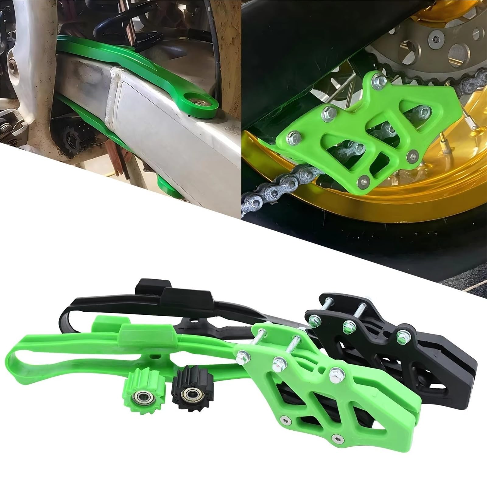Compatible Con Para KLX450R 2008 2009 2010 2011 2012 2013 2014 Protector De Guía Cadena Motocicleta Piñón Rodillo Basculante(Green Chain Guide)