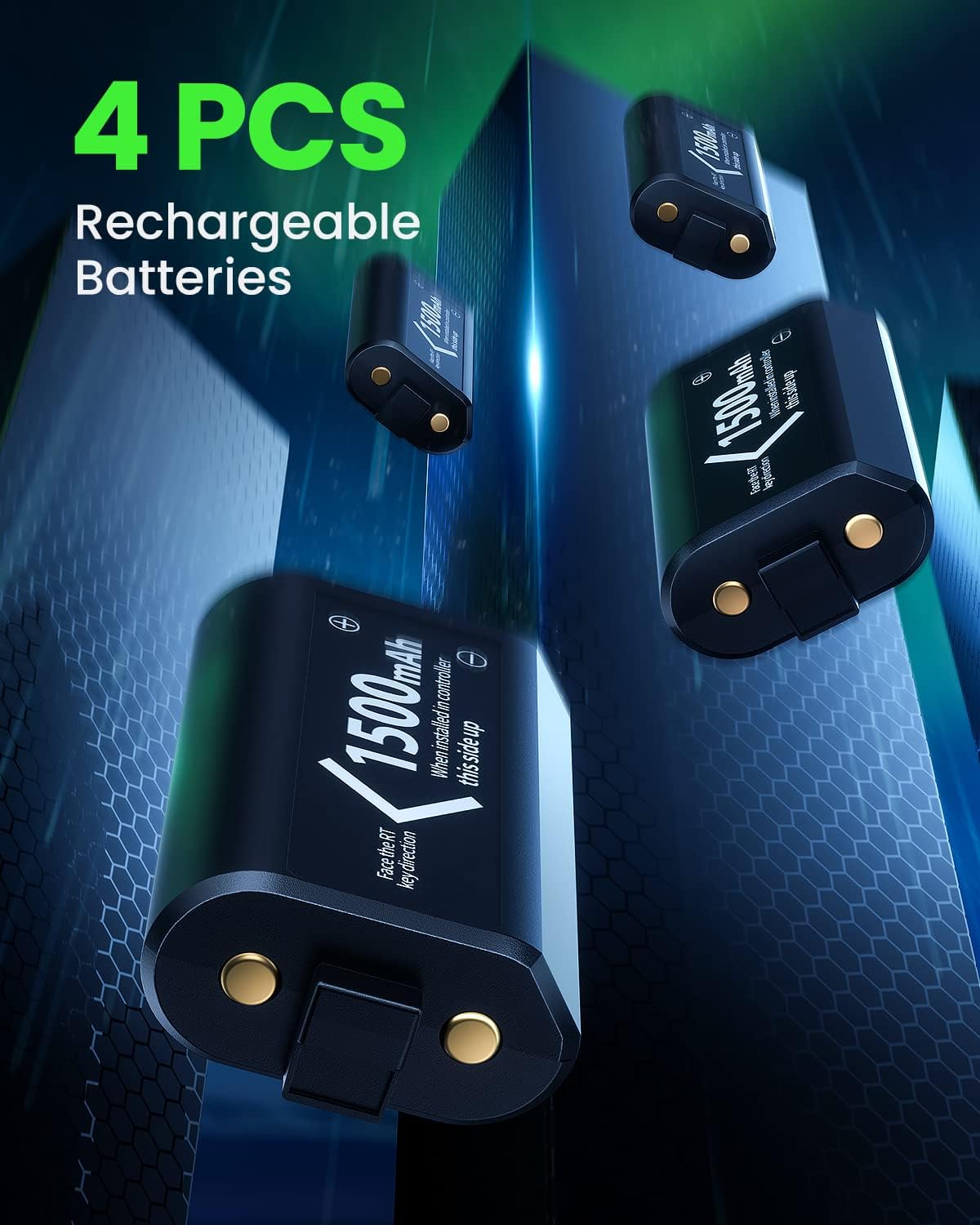 VOYEE Rechargeable Battery Pack for Xbox Controller, 4x1500mAh High Capacity Battery Charger Set USB C Charging Port Compatible with Xbox One/S/X/Elite/Series X|S (Black)