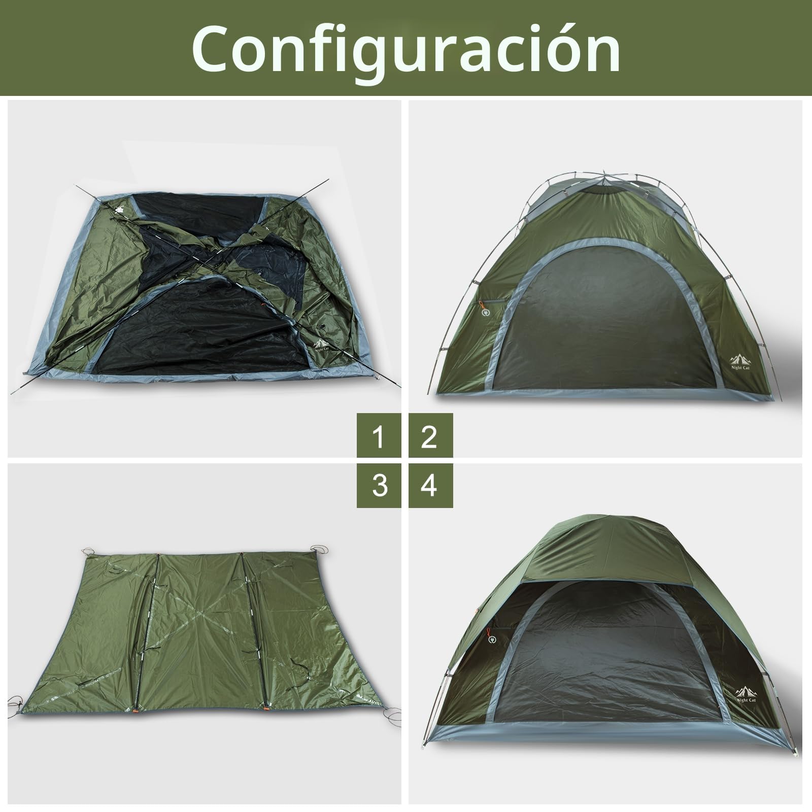 Night Cat Tienda de Campaña para 1 2 Personas: Impermeable Montar Fácil Ligero para Acampada Trekking Senderismo