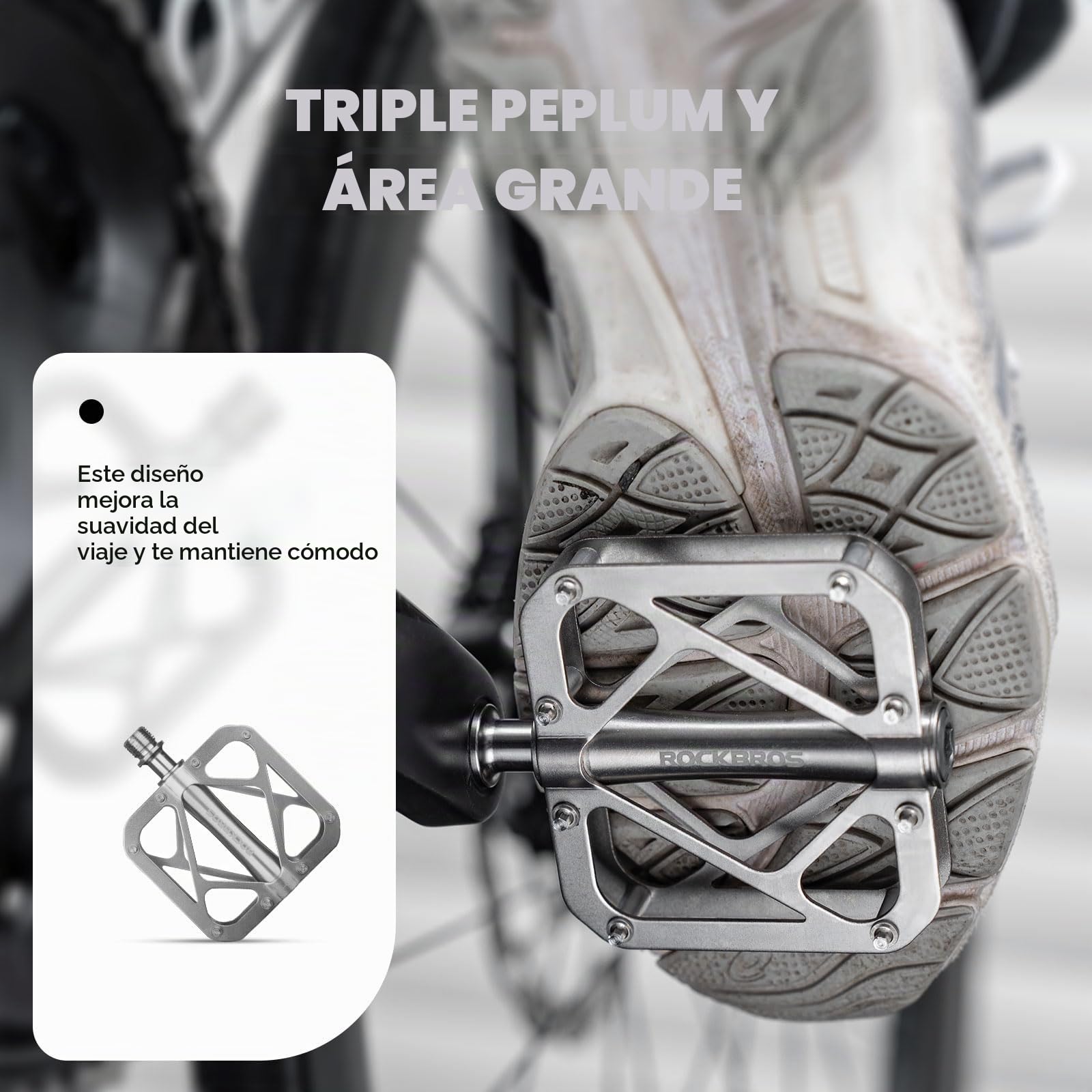 ROCKBROS Pedales Bicicleta Ultraligero, Pedales MTB de Aleación de Titanio Plataforma Grande 9/16” para Bicicleta de Montaña y Carretera BMX