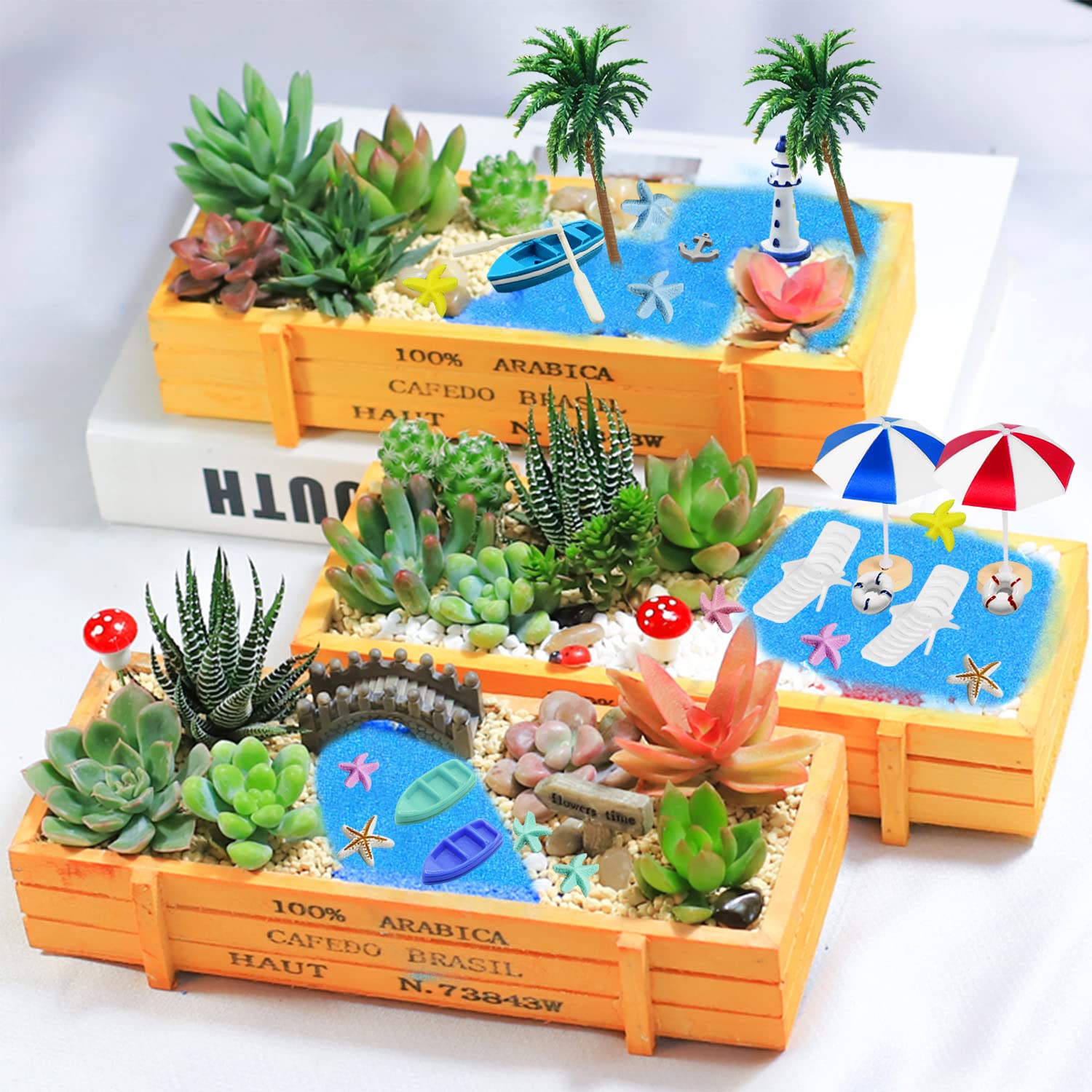 Set 29 Mini Decorazioni Spiaggia – Ombrelloni, Sedie, Palme, Conchiglie – Per Terrari, Diy, Torte E Diorami - 4