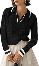 Micoson Womens Fall Long Sleeve Sweaters Lapel V Neck Cable Knitted Pullover Casual Soft Jumper Top