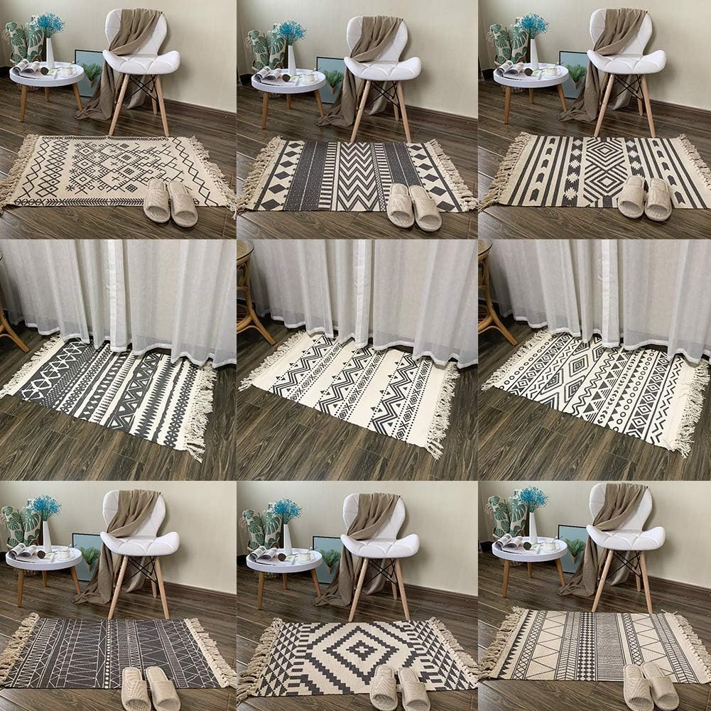 Fluffy&Soft Areas Rugs, Retro Cotton Linen Tassel Woven Carpets Floor Rugs Prayer Mattress for Bedroom Living Room Girls Kids Nursery Home Decor 2# 60 * 180cm