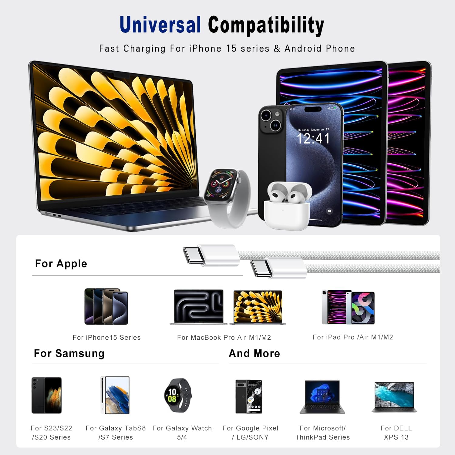 DR VAKU® iPhone Charger Cable(MFi Certified) Type C to Type C Cable for iPhone 17/17 Air/17 Pro/17 Pro Max, 16/16 Plus/16 Pro/Max, iPhone 15, Samsung Galaxy S24/S23/S22/S21 FE Laptop & Other Devices — Amazon image 4