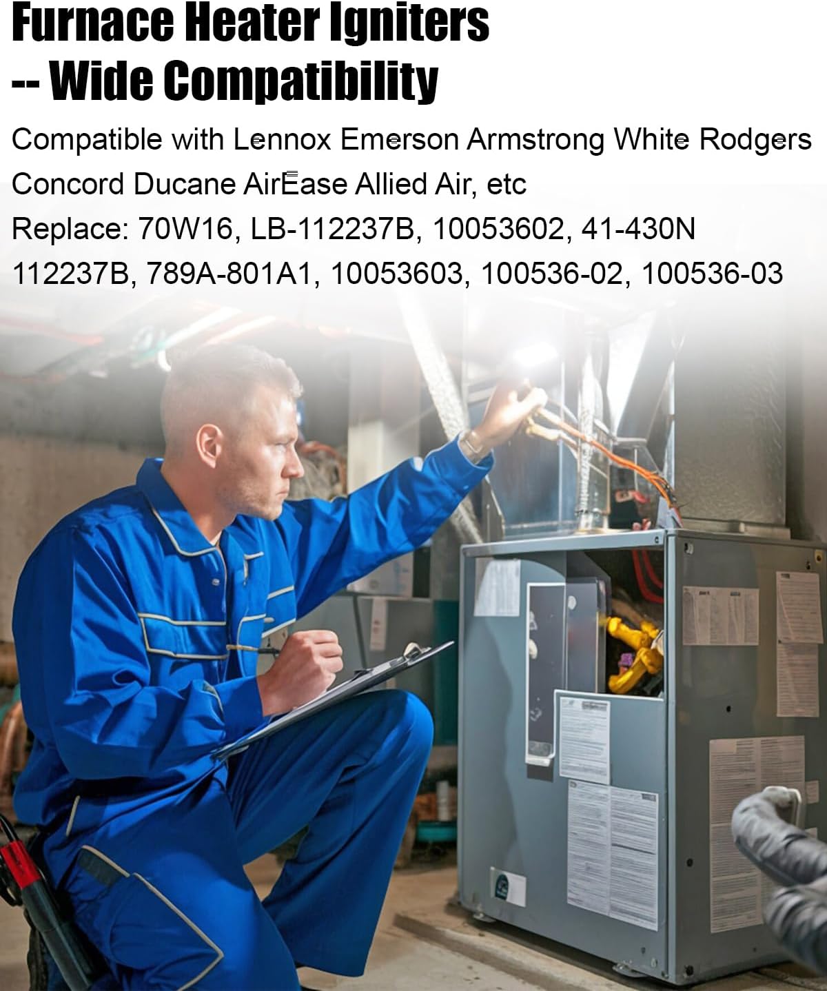 70W16 Furnace Hot Surface Ignitors 120V Compatible with Lennox Emerson White Rodgers Armstrong Replace LB-112237B 10053602 41-430N 789A-801A1, Silicon Nitride Furnace Heater Igniters