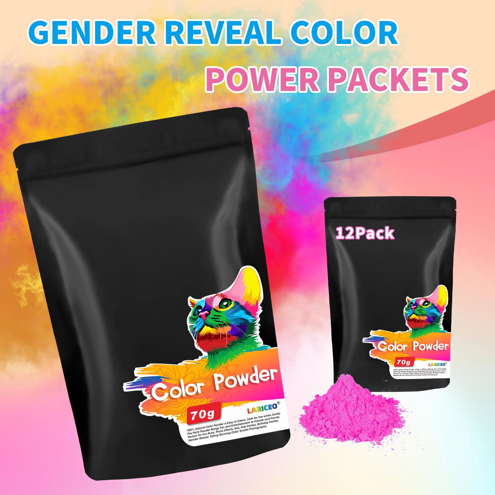 Snapklik.com : LARICEO Gender Reveal Color Powder Set 12 Packs X 70 ...