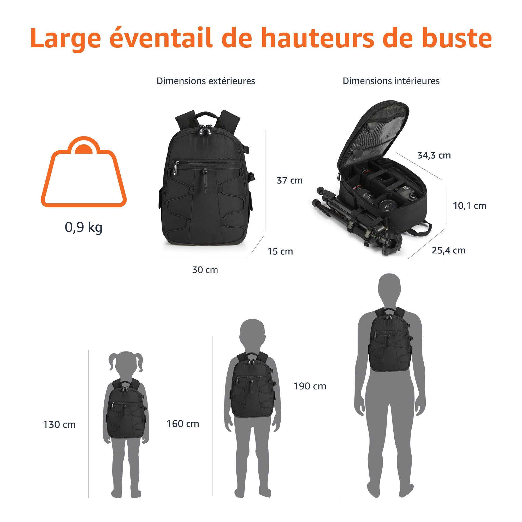 Amazon Basics Sac à Dos pour Appareil Photo Grande Capacité 30 x 15 x 37 cm Noir