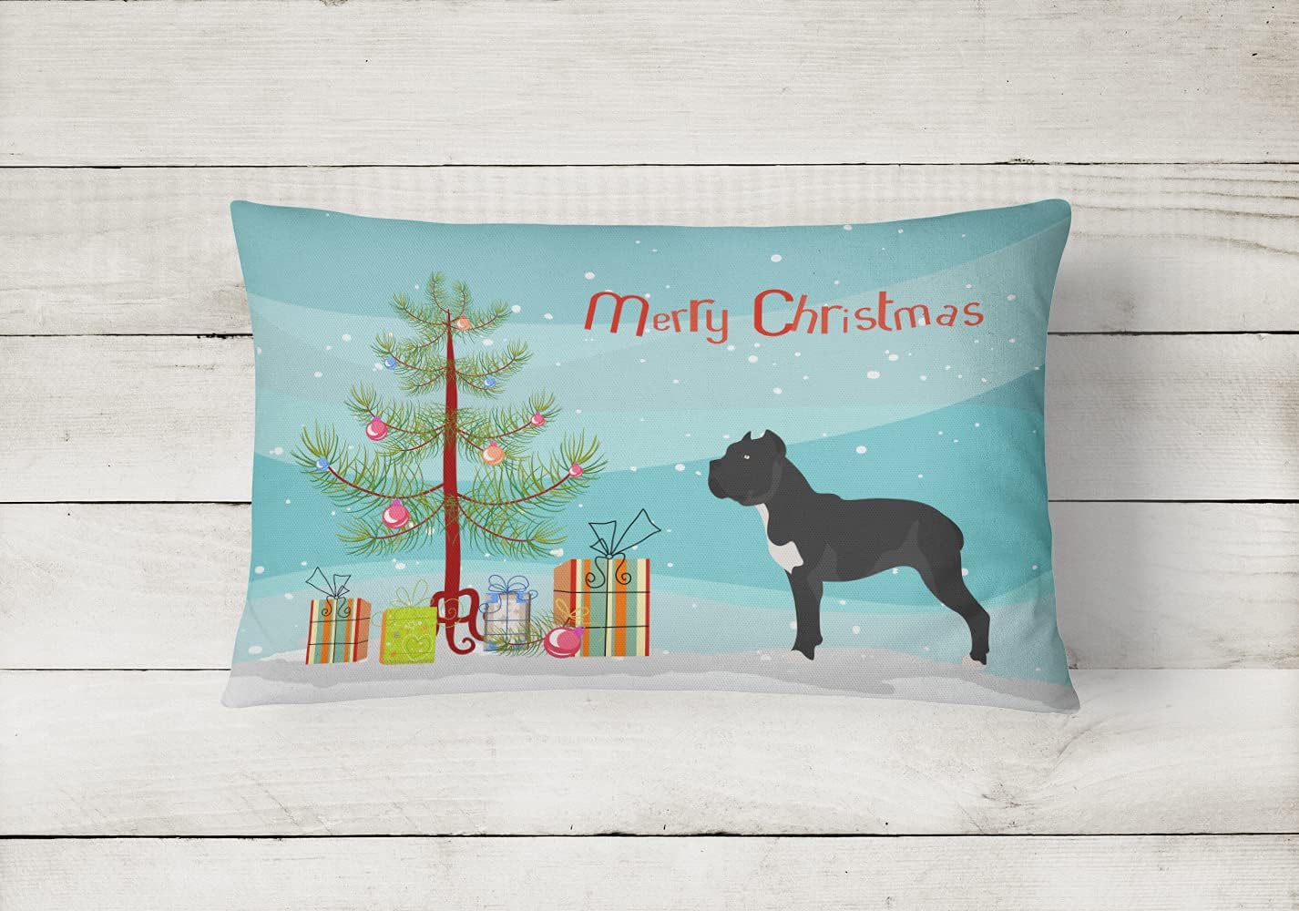 Caroline's Treasures BB8507PW1216 Cane Corso Christmas Canvas Fabric Decorative Pillow Machine Washable, Indoor Outdoor Decorative Pillow for Couch, Bed or Patio, 12HX16W