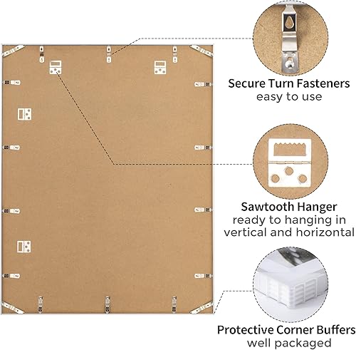 Miniatura 244 de Fun Memories Portarretratos de metal de 16 x 20 pulgadas con paspartú de 11 x 14 pulgadas, acabado de aluminio cepillado, parte delantera de vidrio