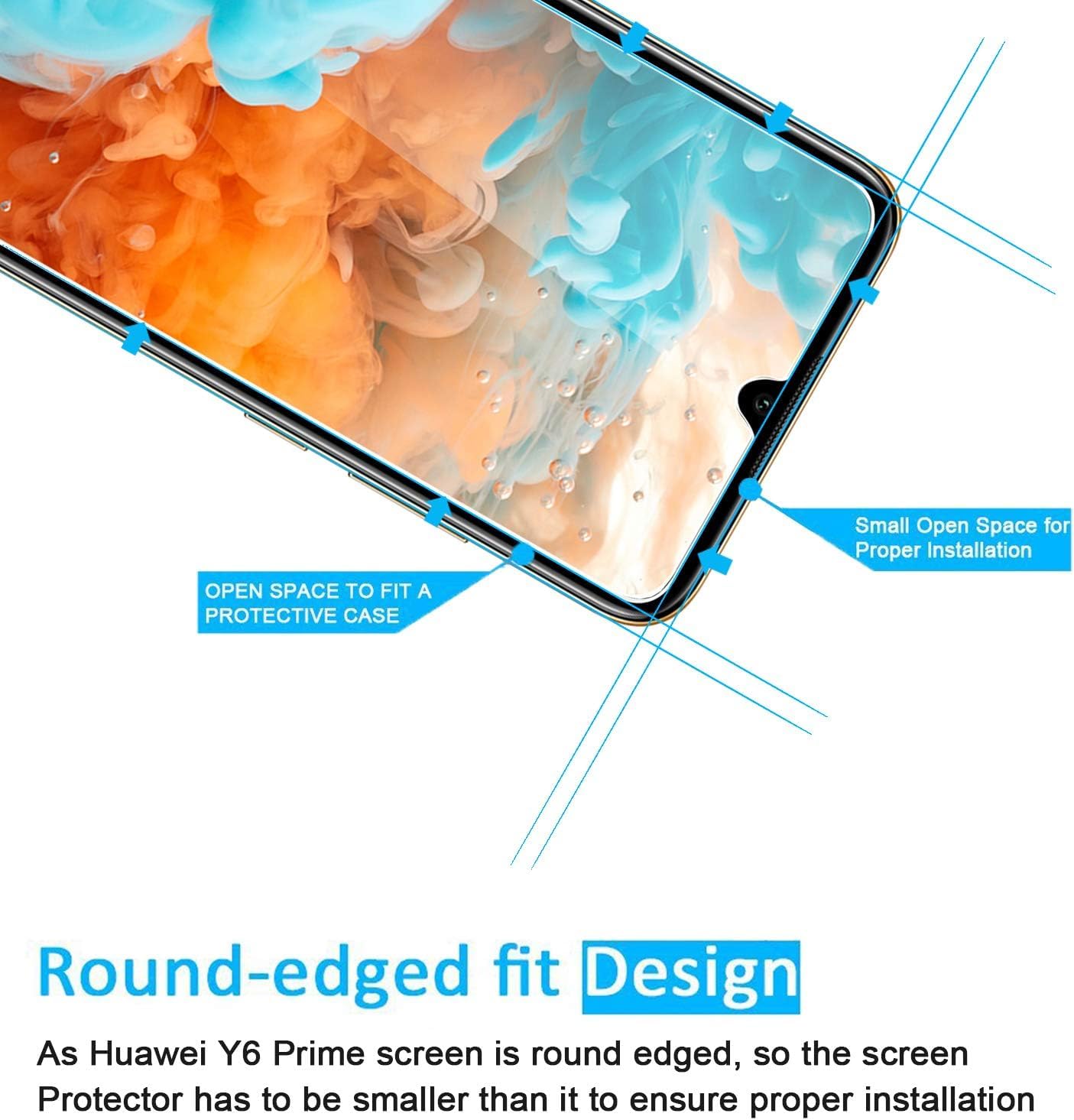 Pellicola protettiva in vetro temperato per Huawei Y6 2019, pellicola protettiva premium [Screen Protector] 9H HD, pellicola protettiva in vetro temperato