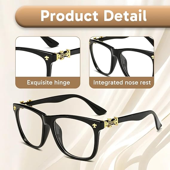 2Pcs Classic Black Glasses, Fashion Glasses for Men and Women, Thick Square Frame Eyewear for Daily Use