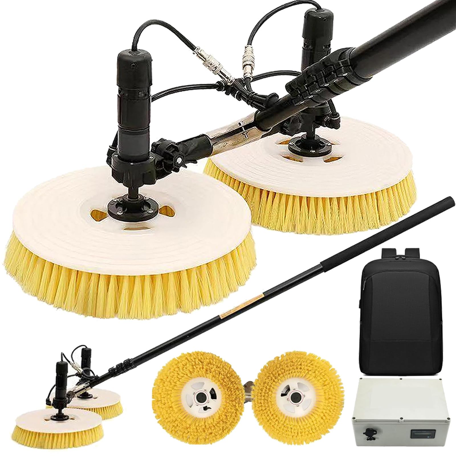 LMMIAOZ Automatic Solar Panel Cleaning Kit - Dual Head Rotary Brush with Adjustable Extension Rod, Lithium Battery, Ideal for Roof & Window Cleaning, 5.5M Reach
