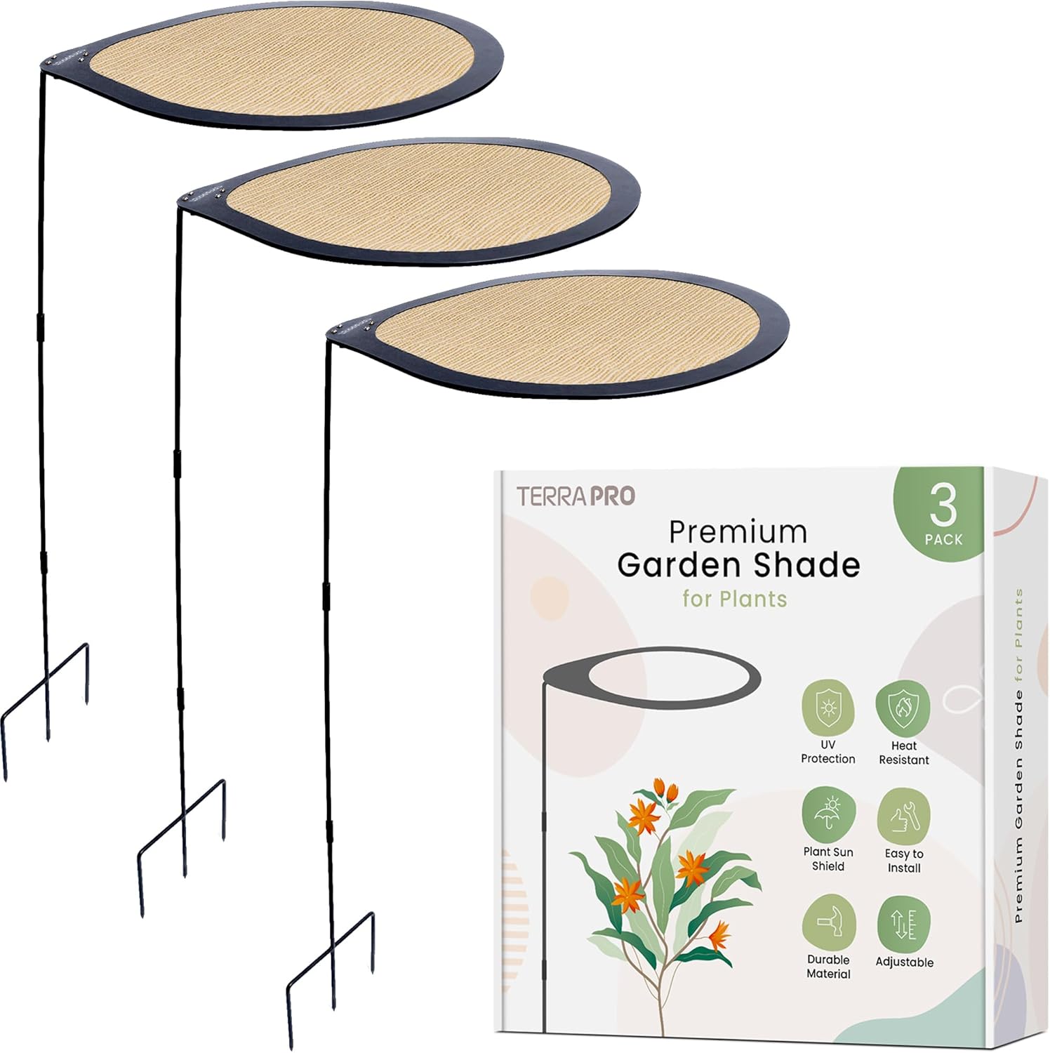 Adjustable Portable Plant Shade Cloth Umbrella for Outdoor Garden – Heat Protection Sun Cover with UV-Resistant Fabric Mesh – Vegetables Flowers Patios Porch & Potted Plants – 3-Pack 18″ Tan