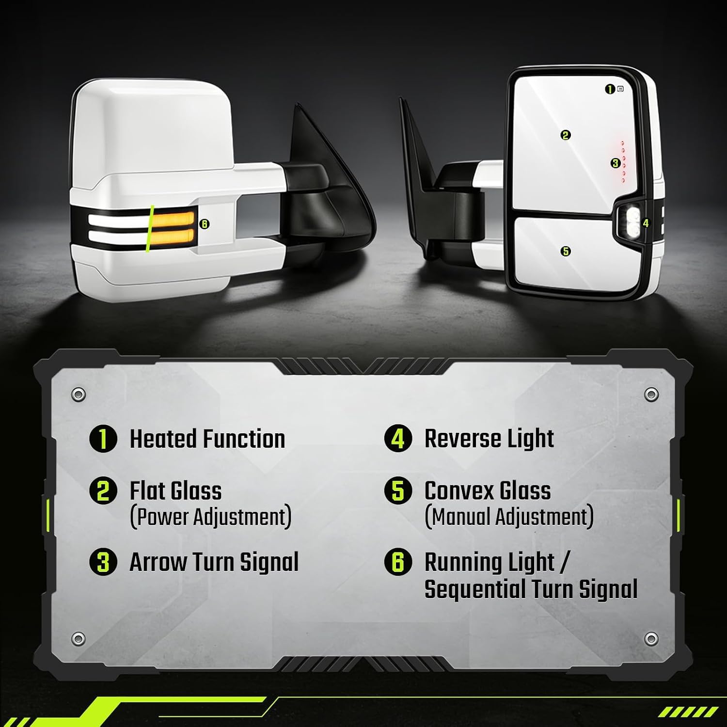 Switchback Towing Mirrors for 03-07 Silverado Sierra GMC White 8624