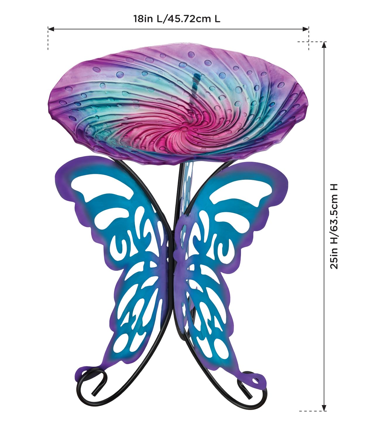 Regal Art & Gift Vogeltränke mit Ständer – langlebige Glasschale mit robustem Metallständer, leicht zu befüllen, ideal für Terrasse, Veranda und Gartendekoration – Schmetterling