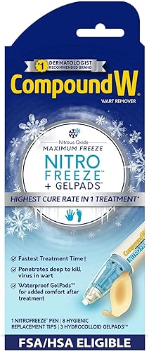 Compuesto W Nitro Freeze + GelPads removedor de verrugas con óxido nitroso, 1 bolígrafo de eliminación de verrugas con 8 puntas de repuesto y 3