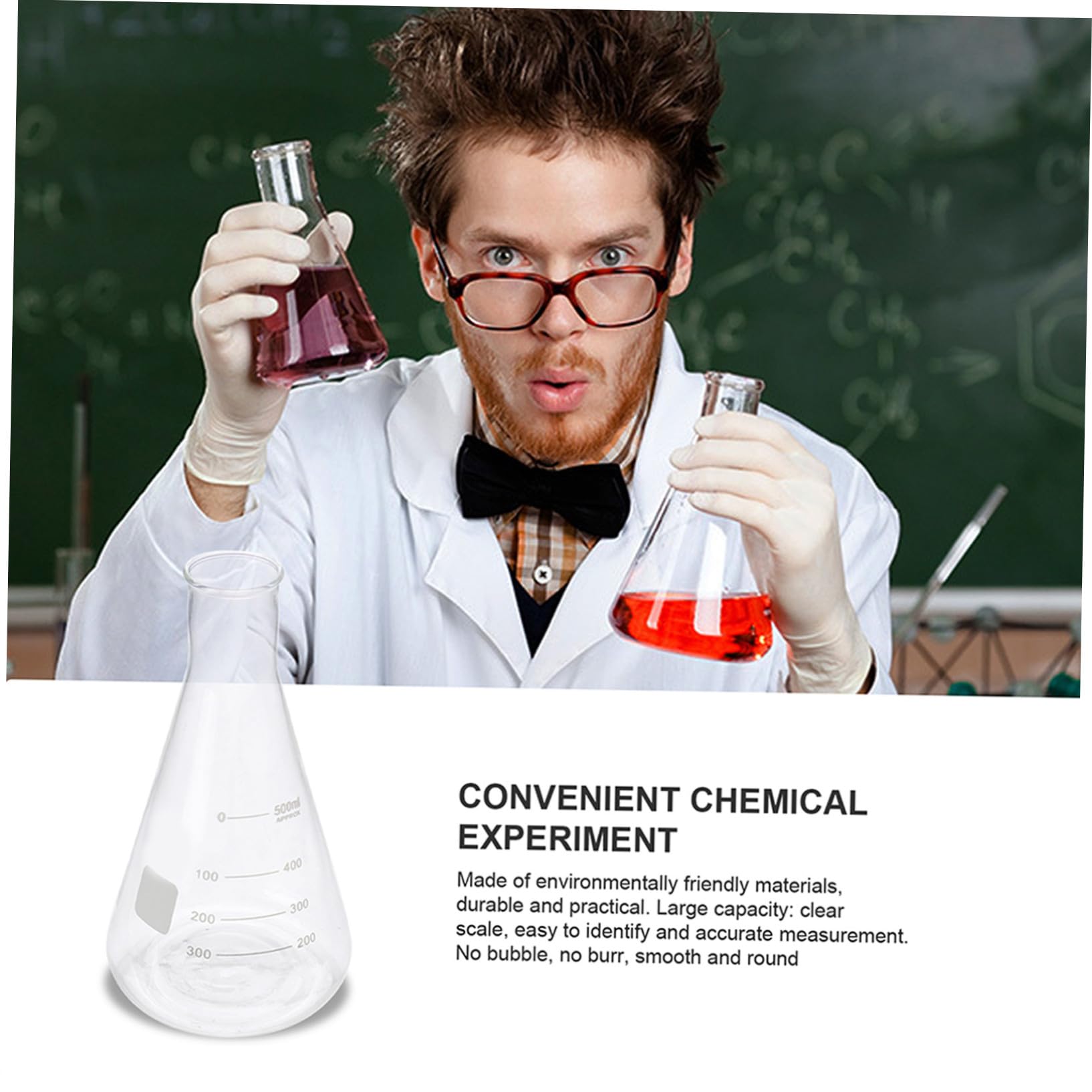 Matraz Erlenmeyer Triangular Cónico de Vidrio de Borosilicato 4 Piezas | Matraces Erlenmeyer de Laboratorio, Capacidad Estándar, Uso Práctico Olor, para Clases de Química y Escuela