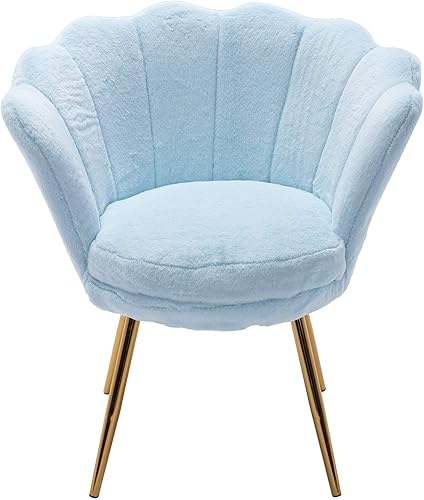 Miniatura 3 de Wahson Silla tapizada de piel sintética de felpa, cómoda silla de tocador de microfibra moderna de mediados de siglo con patas doradas, silla de