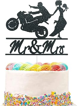 Motorcycle Wedding Cake Topper Let Go of The Motorcycle and Get Married with Me Cake Decor Funny Bride and Groom with Motorcycle Cake Topper for Wedding/Anniversary/Bridal Shower Party