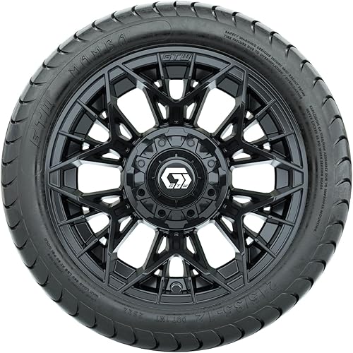 Miniatura 2 de GTW Combo de ruedas y neumáticos para carrito de golf de 12 pulgadas  GTW Stellar ruedas negras mate en neumáticos Mamba Street 21535-12 (18")