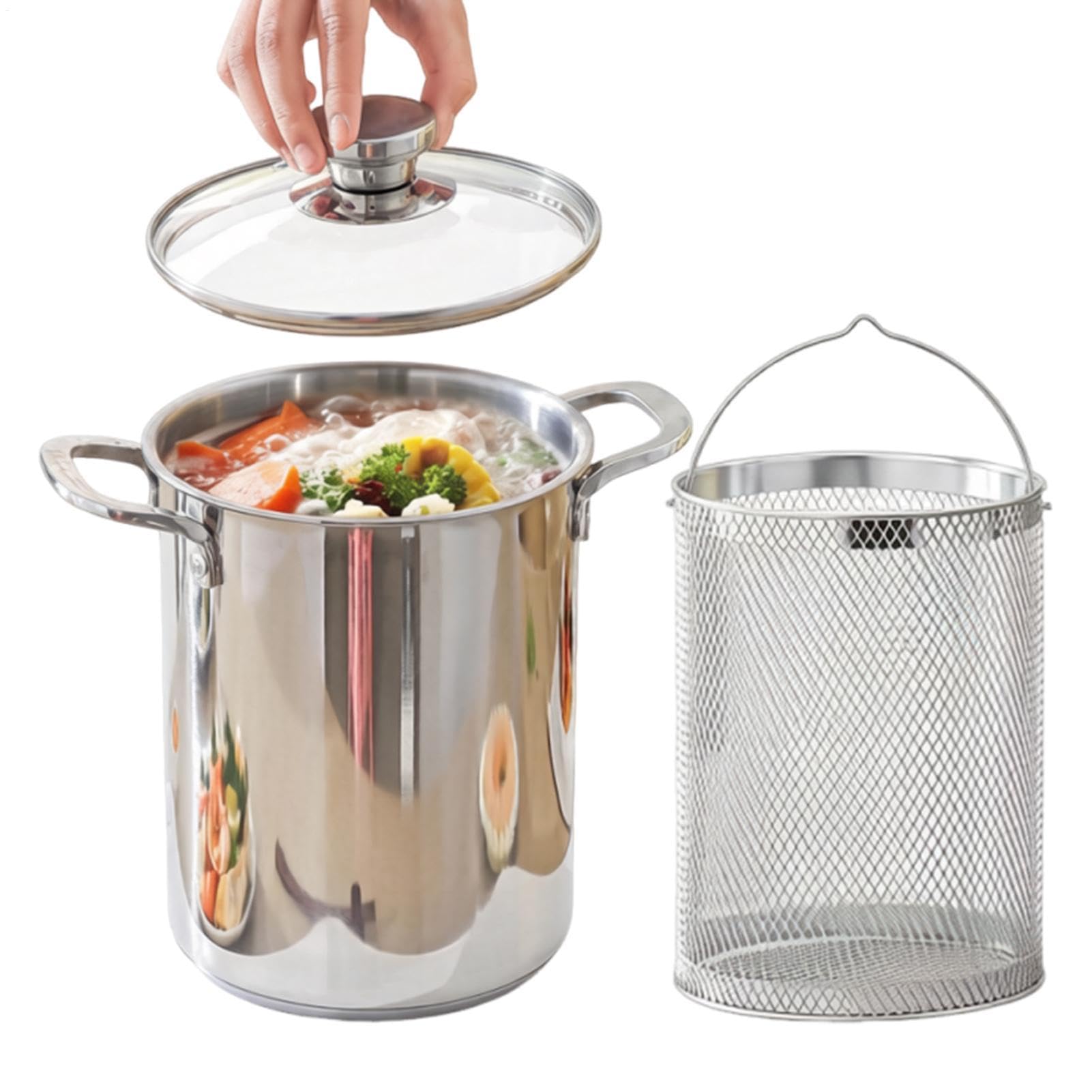 Pentola Pasta in Acciaio Inossidabile Friggitrice Da 4 L | Casseruola Domestica Con Coperchio per Cuochi Chef Preparazione Pasti Feste Formali Appartamenti Ristorante